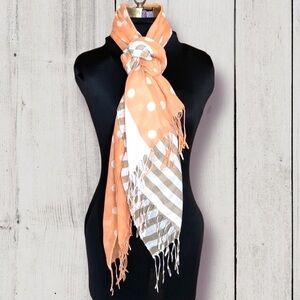 Polka Dot and Striped Scarf Melon White and Tan